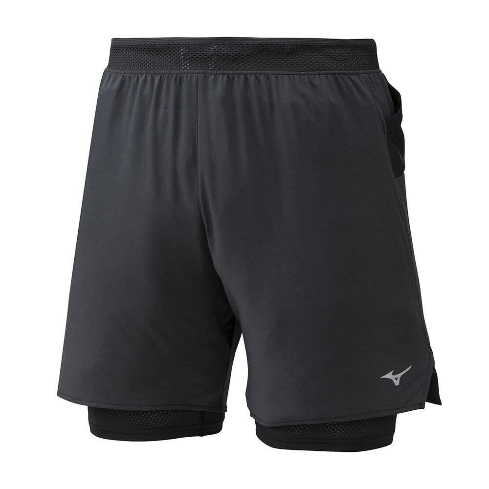 Panske Šortky Mizuno ER 7.5 2in1 Bezecke Čierne Vypredaj DJFA70483